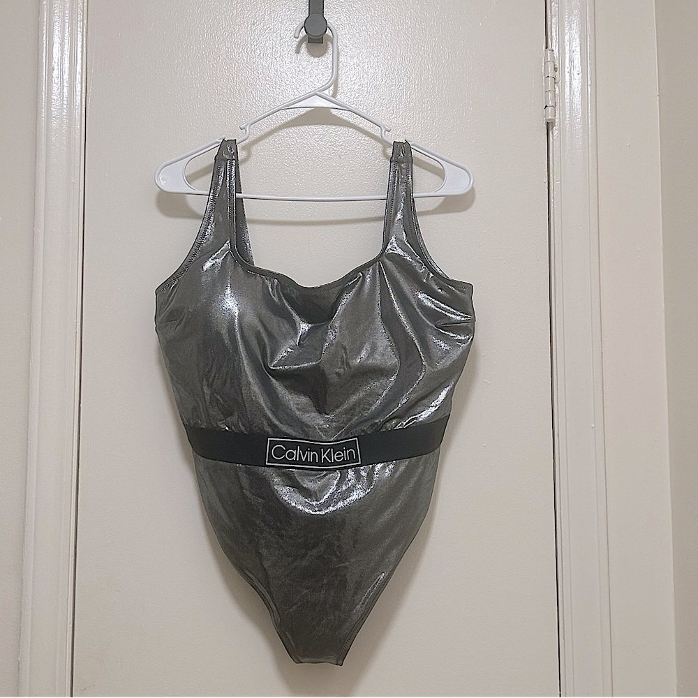 Calvin Klein Metallic Scoopneck Swimsuit (Size 1x)
